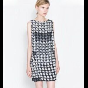 Zara Houndstooth Pocketed Shift Dress Size Small